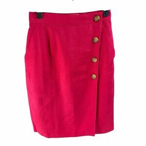 Talbots Petite 2 Linen Wrap Pencil Skirt Pink Feminine Preppy Chic Core Career